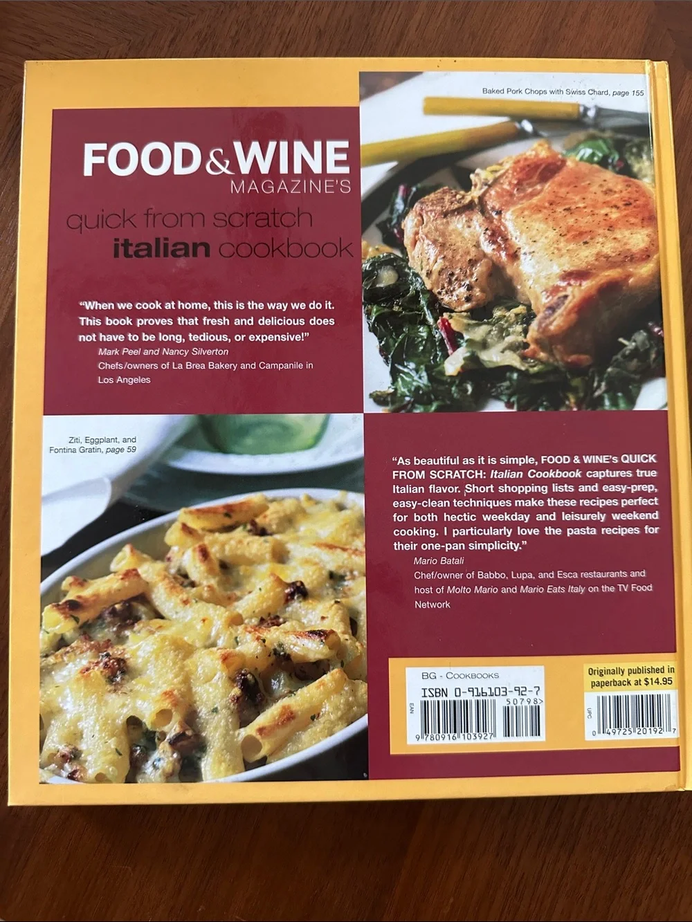Food & Wine Magazine: Quick From Scratch Italian Cookbook - Yellow & Red Cover